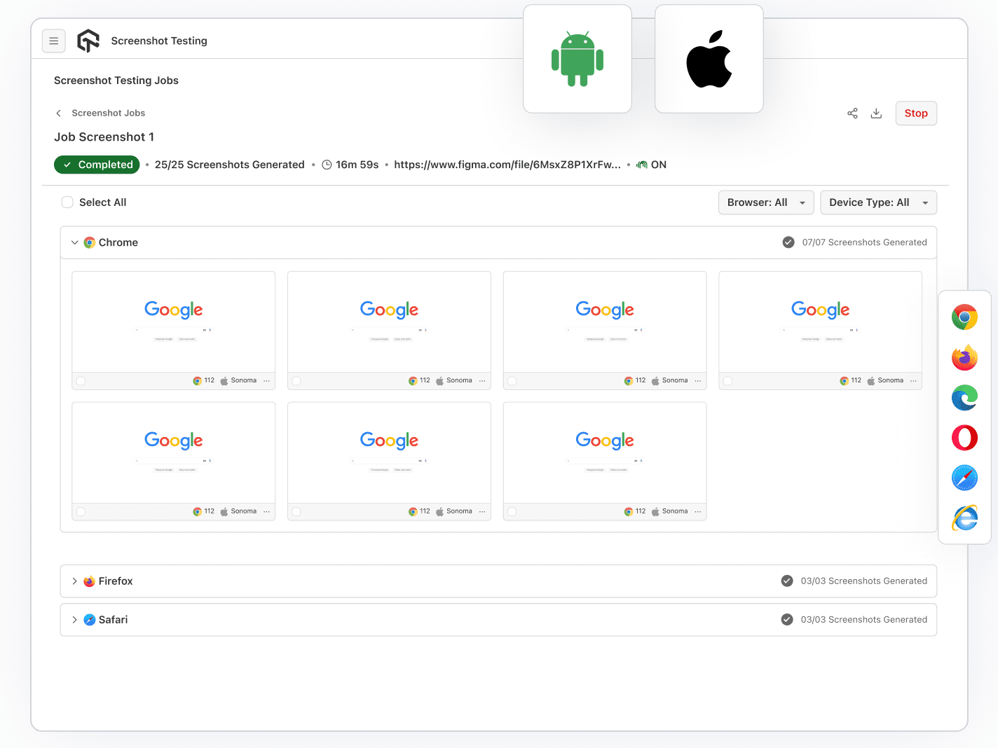 Screenshot Testing on Android  & Mac Browsers