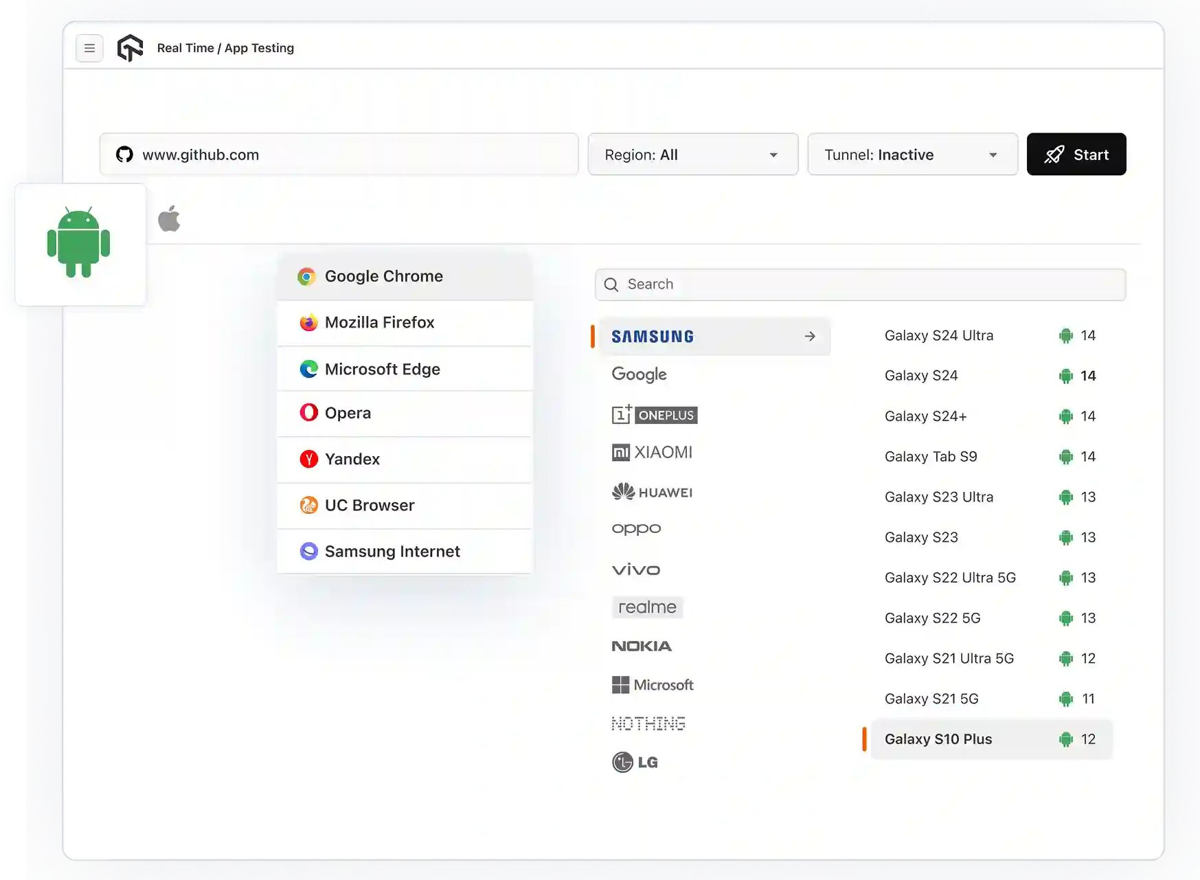 Live Online Android Emulator Testing